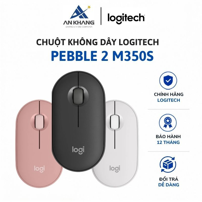 Chuột Logitech Pebble 2 M350s Bluetooth | Silent Click | Multi-device | Mỏng nhẹ |Đen / Hồng / Trắng