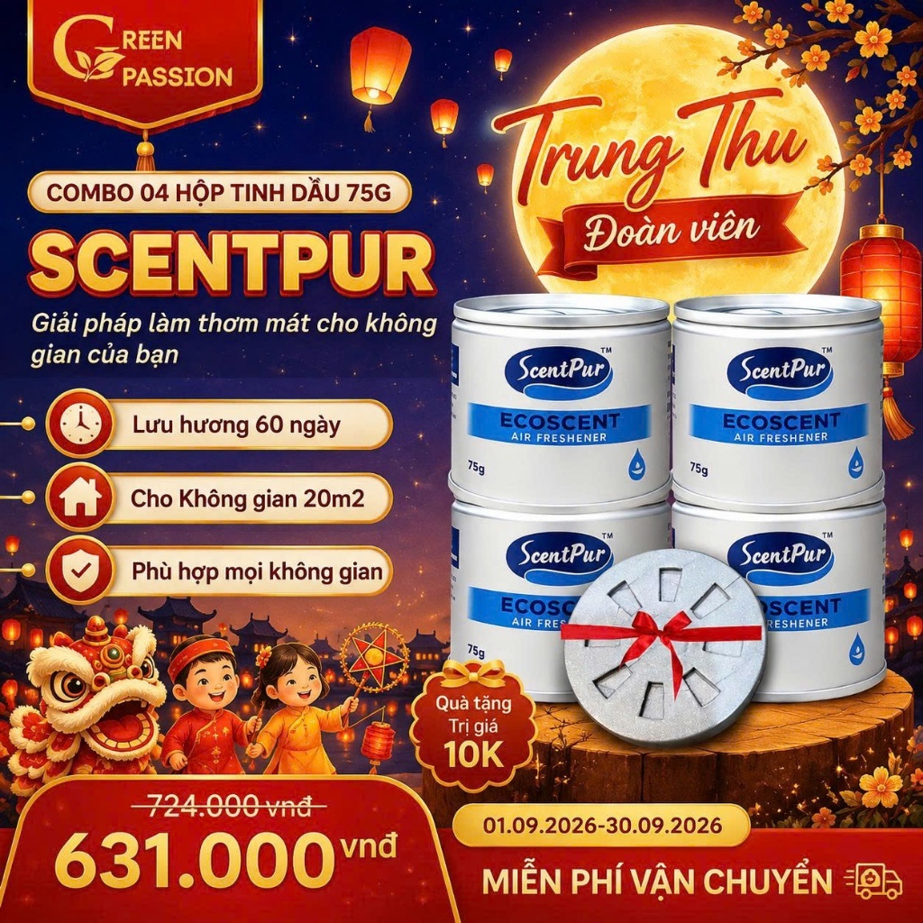 COMBO 04 Tinh dầu ScentPur 75g thơm lâu, thanh lọc không khí - Hương thơm như Khách sạn, Cinema CGV