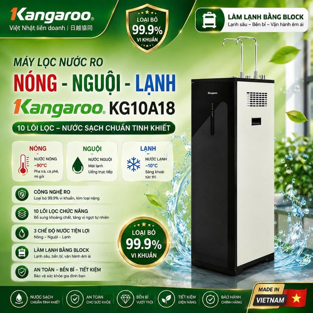 Máy lọc nước RO nóng nguội lạnh Kangaroo KG10A18 10 lõi, 10A18
