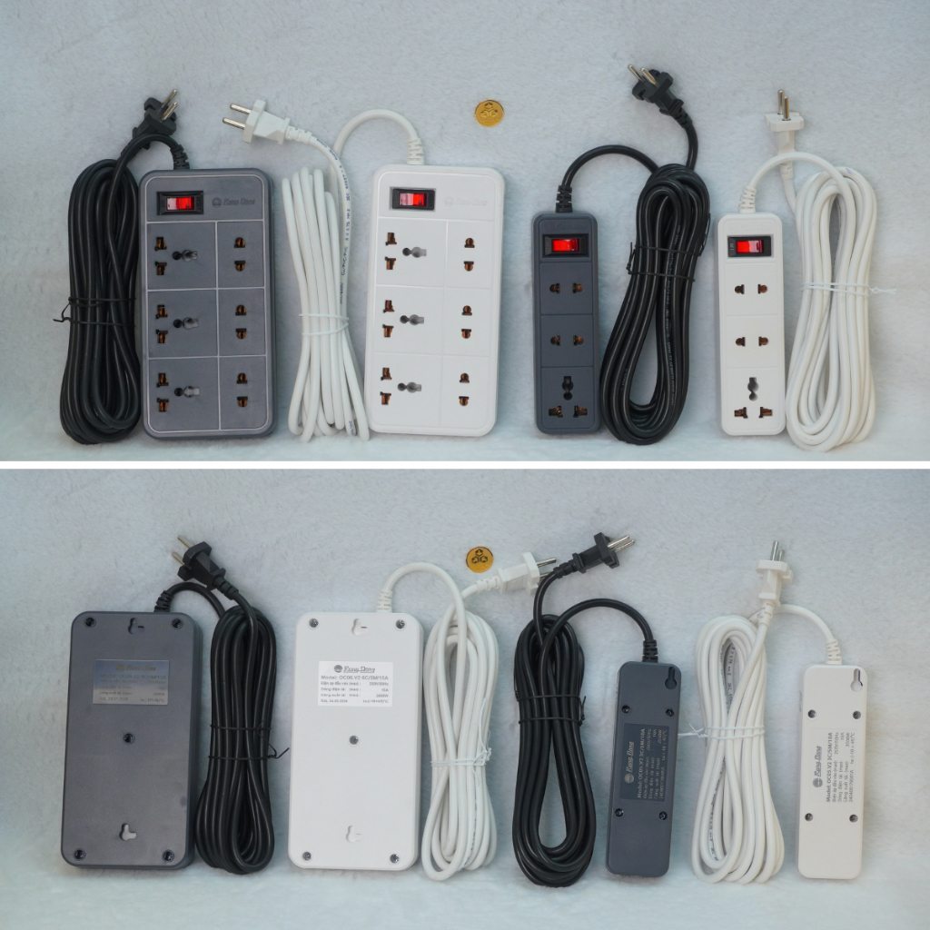 (Chính hãng) Ổ cắm điện đa năng 2500W Rạng Đông -6 ổ cắm 2 chấu và 3 chấu, an toàn, màu đen -OC06