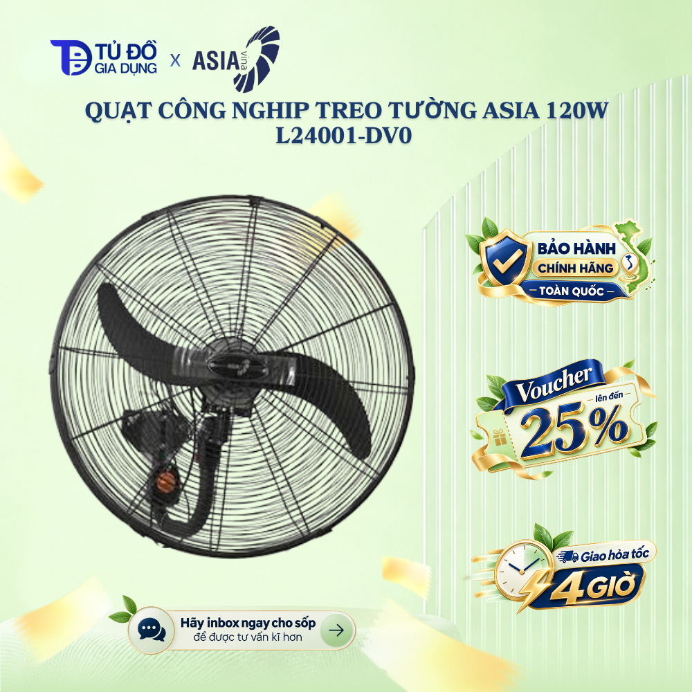 QUẠT CÔNG NGHIỆP TREO TƯỜNG ASIA L24001-DV0 120W - Phù hợp xưởng/ nhà ăn Chính hãng | Bảo hành 2 năm