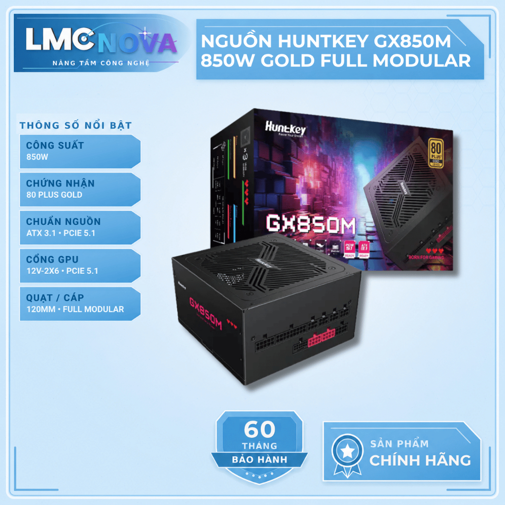 Nguồn Huntkey GX850M ( 850W - Gold - Full Modular - ATX )