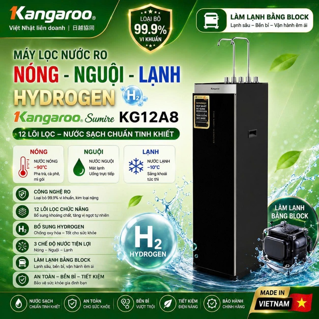 Máy lọc nước nóng nguội lạnh Hydrogen Kangaroo KG12A8 - Miễn Phí Lắp Đặt TPHCM, Bình Dương - 12A8