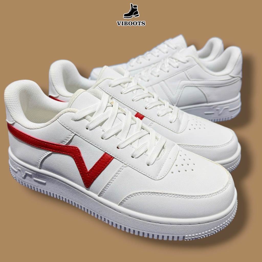 Giày Thể Thao Nam Nữ Màu Trắng Đỏ Dáng Basic Tiện Dụng Êm Chân Tăng Chiều Cao Thương Hiệu Viboots