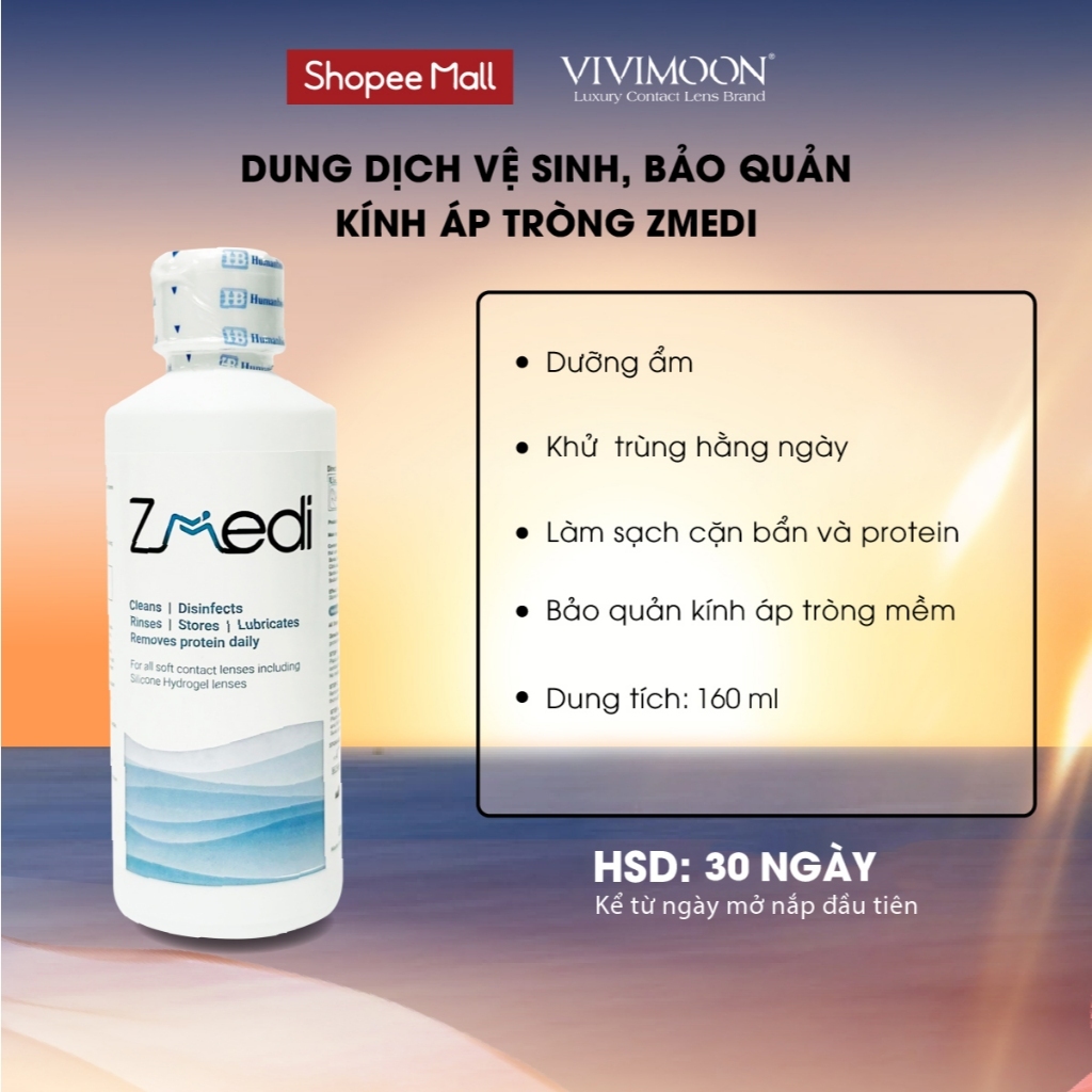Nước ngâm lens ZMEDI VIVIMOON vệ sinh làm mới kính áp tròng 160ml