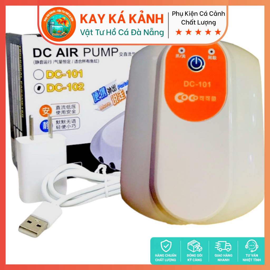 Máy Sủi Oxy Tích Điện COCO DC-101 / DC-102 – Siêu Êm, 2 Vòi Cho Hồ Cá Cảnh, Hồ Thủy Sinh