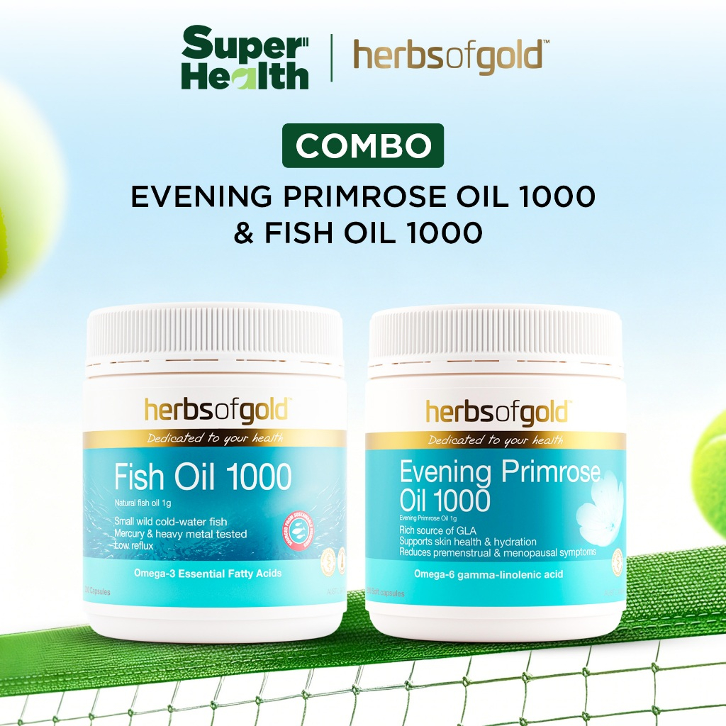 Combo Herbs of Gold Fish Oil 200 Viên & Herbs of Gold Hoa Anh Thảo Evening Primrose Oil 200 viên - S