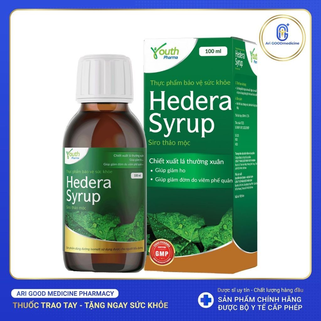Siro Ho Hedera Youth Pharma - Hỗ Trợ Ho, Viêm Họng, Tiết Đờm Cho Trẻ Em và Người Lớn.