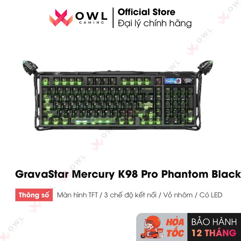 [Tặng kê tay] Bàn phím GravaStar Mercury K98 Pro - Phantom Black (hàng chính hãng)