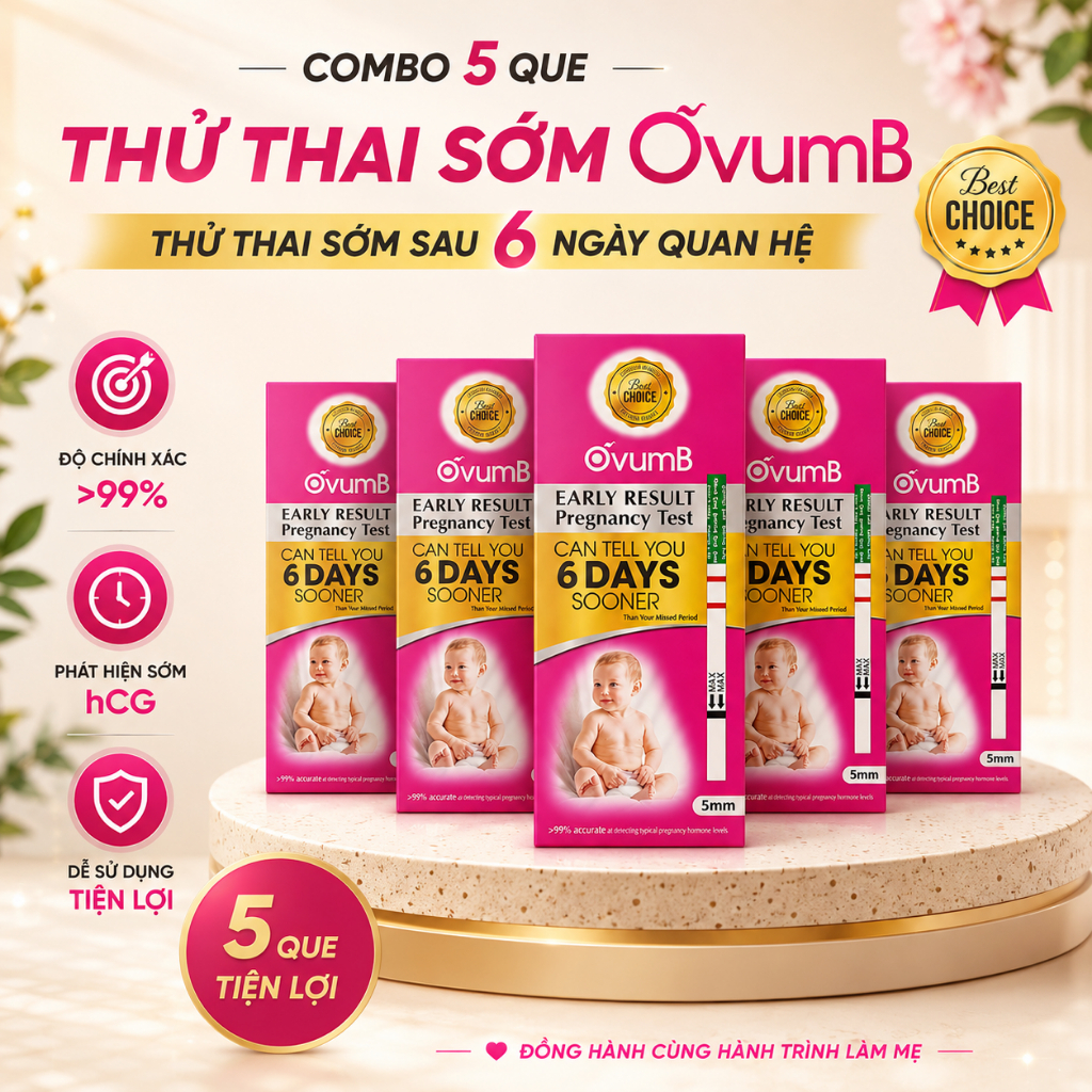 Combo 5 Que Thử Thai Sớm OvumB | Phát Hiện Mang Thai Sau 6 Ngày Quan Hệ, Bản To, Độ Nhậy Cao Chính X