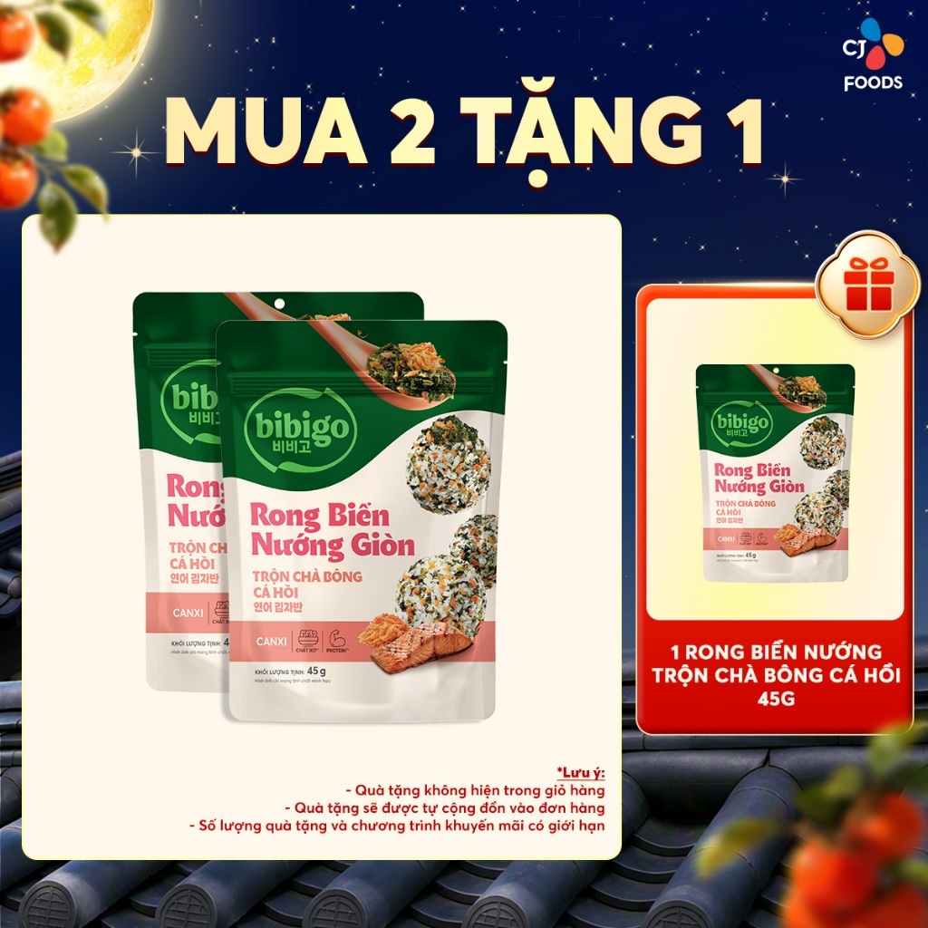 [Khi mua đủ 2 gói cùng vị tặng 1 gói cùng vị] 1 Gói Rong biển rắc cơm Hàn Quốc Bibigo vị Nước tương/