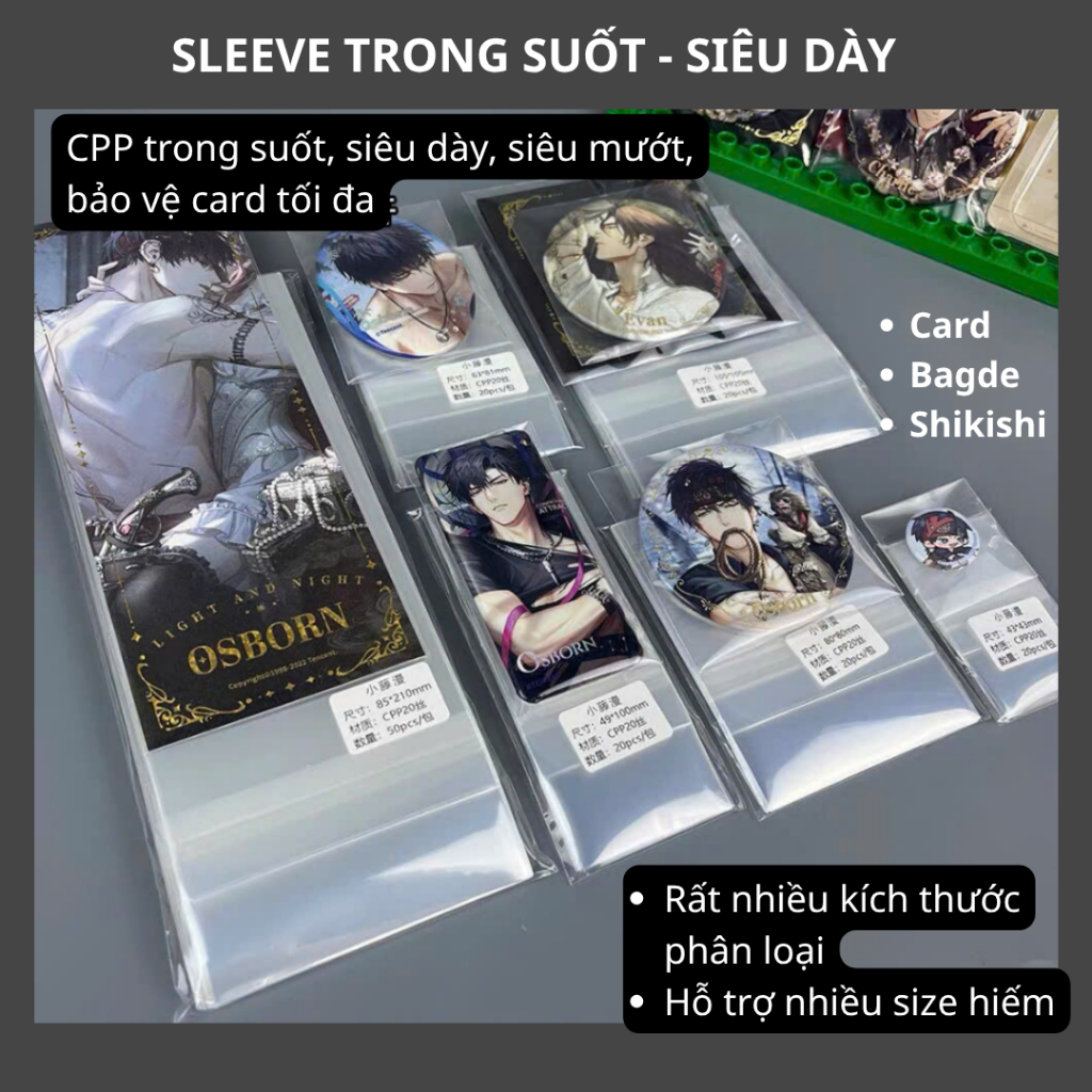 SIÊU DÀY sleeve bọc card, postcard, huy hiệu badge, shikishi, ticket, strip, bookmark... [NB1]