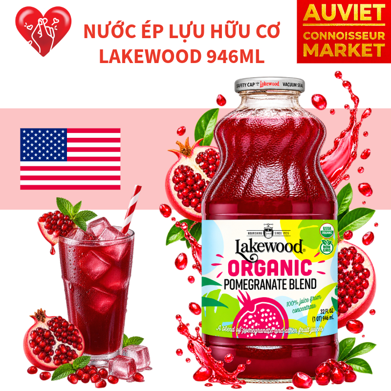 Nước Ép Lựu Hỗn Hợp Hữu Cơ Lakewood Organic Không Đường Giàu Vitamin C Chống Lão Hóa Nhập Khẩu Mỹ 94