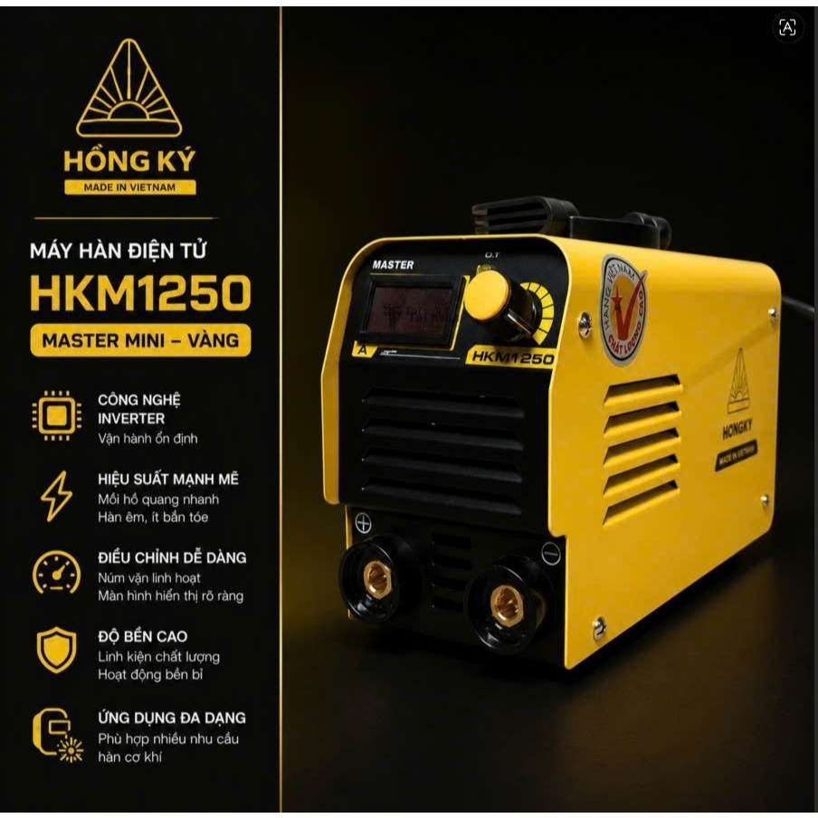 Máy hàn điện tử mini 125 Hồng Ký HKM1250 công nghệ IGBT, chỉ 2.9kg, hàn que 3.2mm, bảo hành 18 tháng