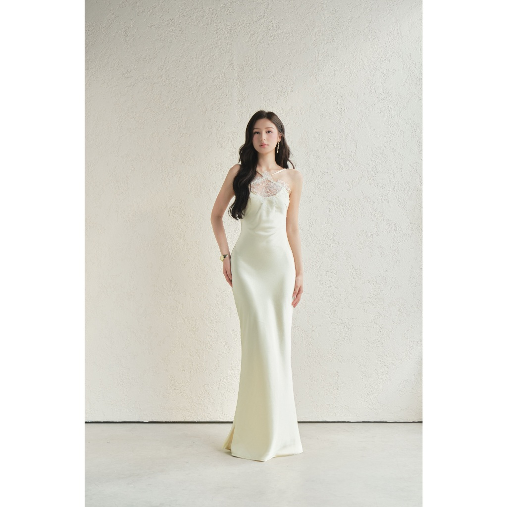 BY DELI - Jovie Dress - Đầm lụa cổ yếm phối ren
