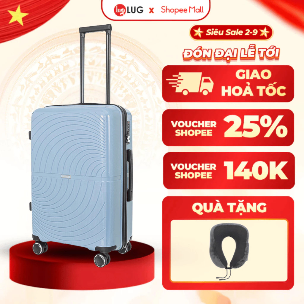 Vali LUG Holdall MP2611 - Size 24, Size 28: Nhựa PP chống bể vỡ, Dây kéo đôi chống rạch trộm
