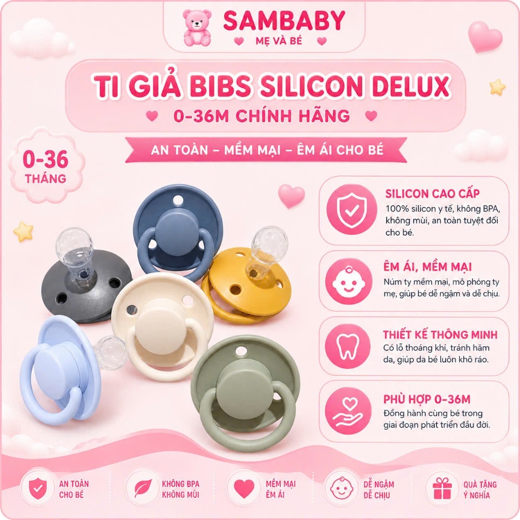 Ti giả silicon Delux từ Đan Mạch, an toàn cho bé 0-36m, chất lượng chính hãng - Sambabyshop