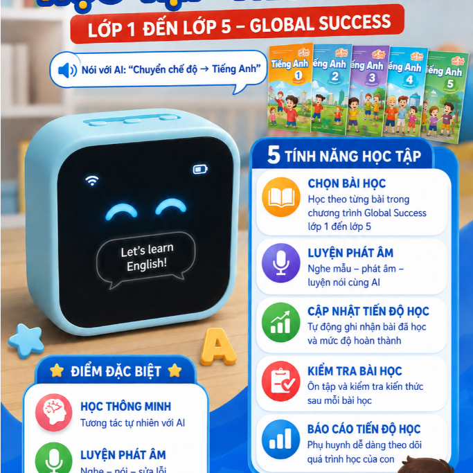 Xiaozhi AI bản đầy đủ tiếng Việt, chatbot học tiếng Anh Global Success lớp 1 lớp 5