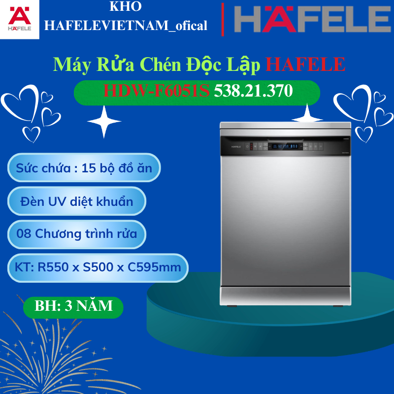 Máy Rửa Chén Hafele HDW-F6051S 538.21.370 Rửa Sạch Sâu Tiết Kiệm Điện Nước
