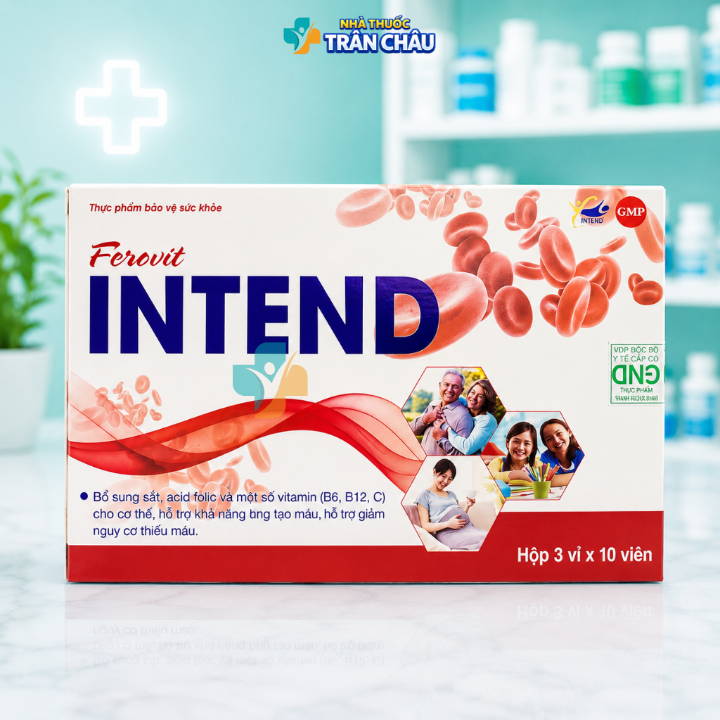 Viên Sắt Ferovit Intend – Bổ Sung Sắt, Acid Folic, Hỗ Trợ Tạo Máu, Bổ Sung Dưỡng Chất, Hộp 30 Viên
