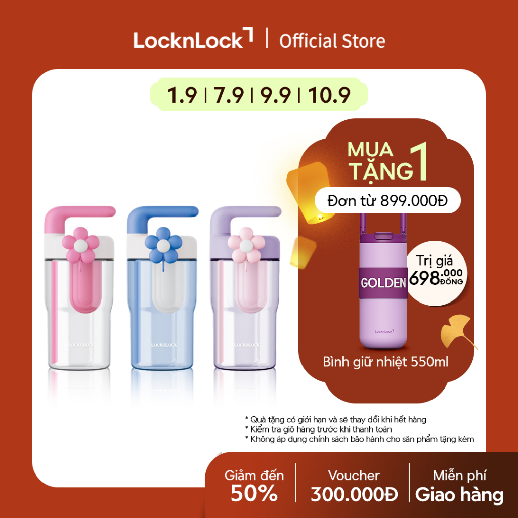 Bình nhựa tritan LocknLock Handy Infuser Bottle ABF916 dung tích 770ml kèm ống hút và hoa trang trí 