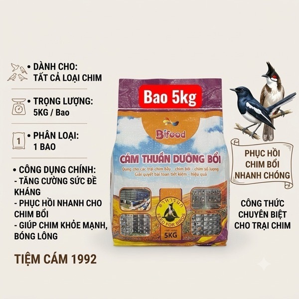 Cám Tổng Hợp Thuần Dưỡng Bổi Bifood - Bao 5kg - Bao 3kg