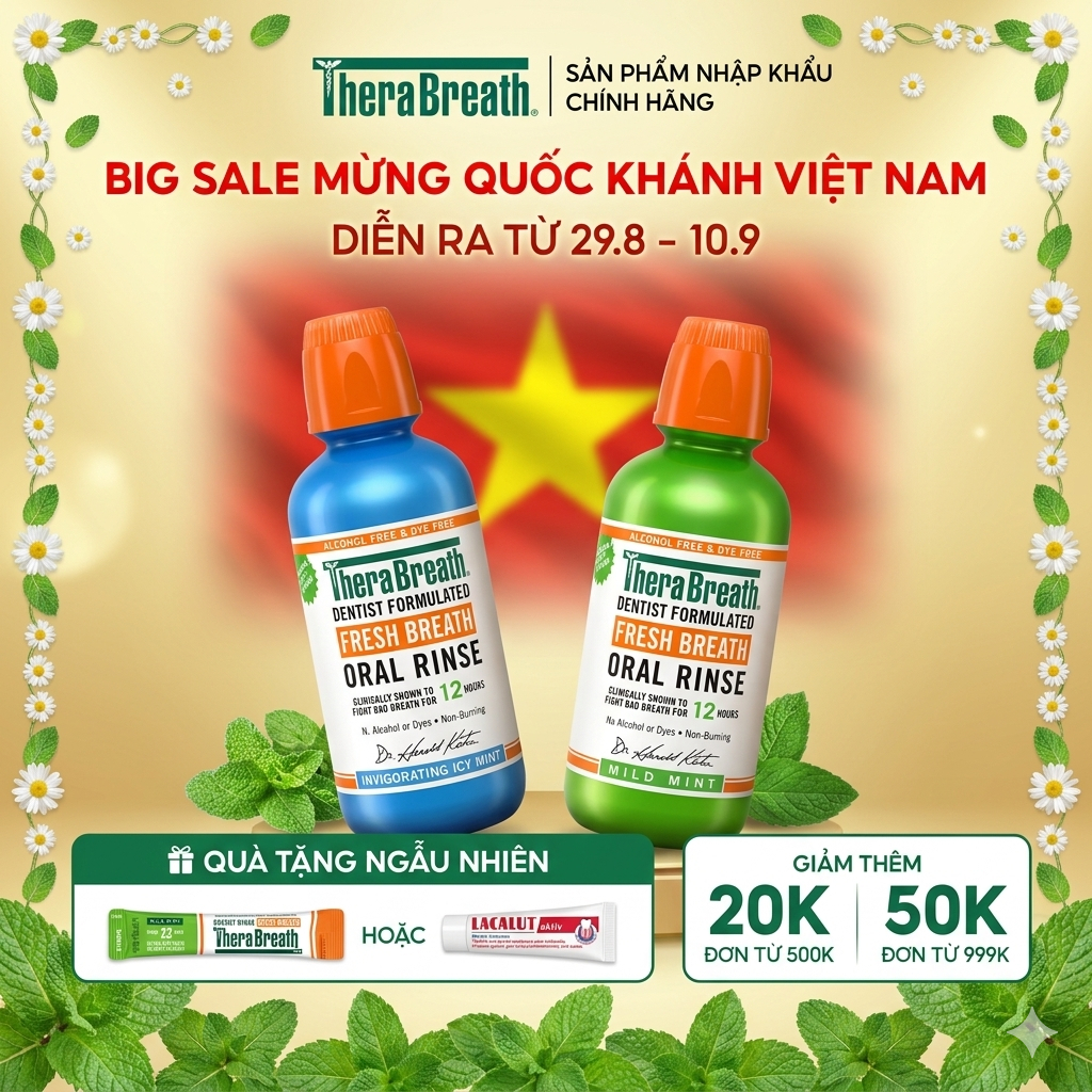 [QUÀ TẶNG MUA 2SP] TheraBreath Nước Súc Miệng Không Cồn - Mild Mint & Icy Mint - Sạch Thơm Miệng 12h