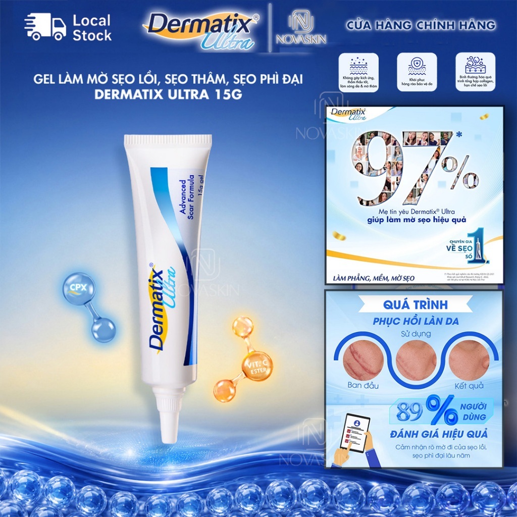 Gel Dermatix Ultra 15g - Dermatix Gel Lành Liền Phẳng Sẹo Lòi, Sẹo Lõm, Lấy Lại Làn Da Khoẻ Mạnh