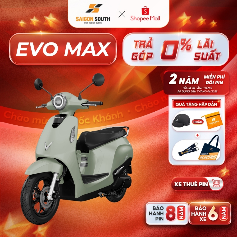 [NHẬN HCM] Xe Máy Điện VinFast Evo Max - Thuê Pin - Góp 0%