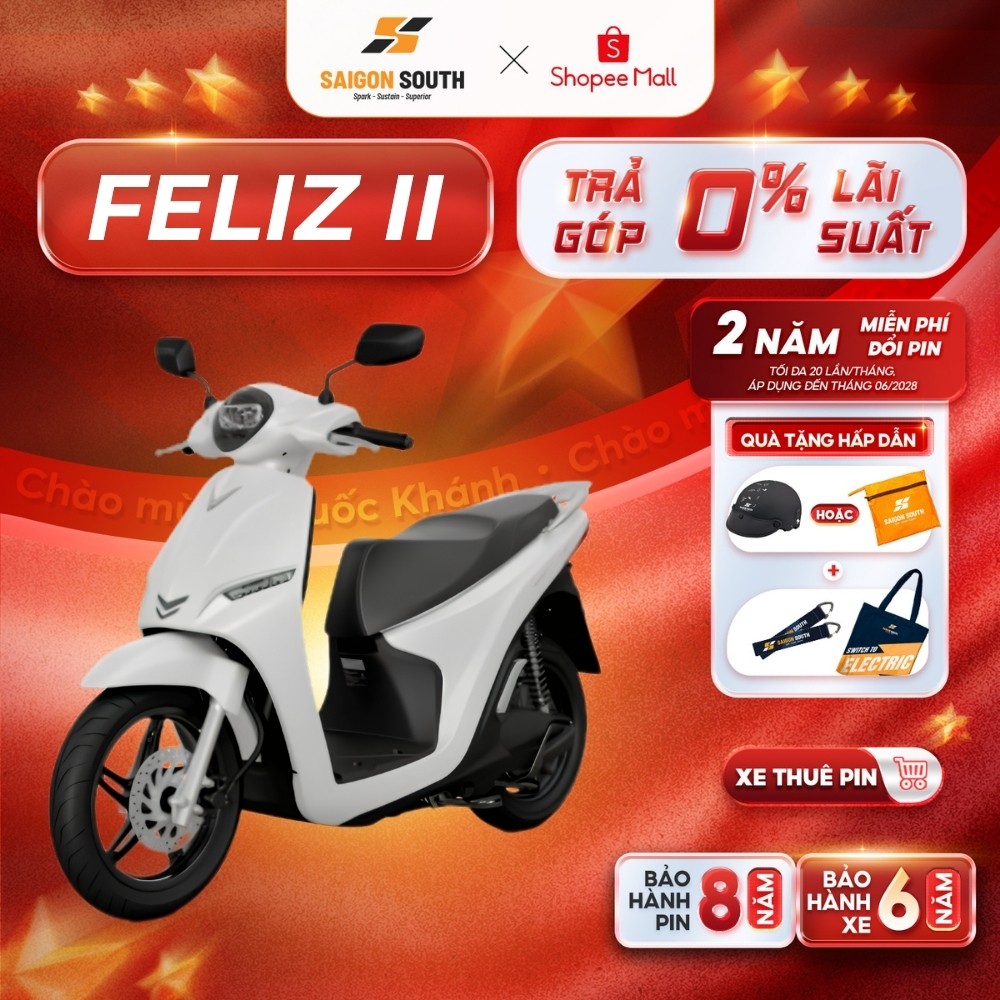 [NHẬN HCM] Xe Máy Điện VinFast Feliz II - Thuê Pin - Góp 0%