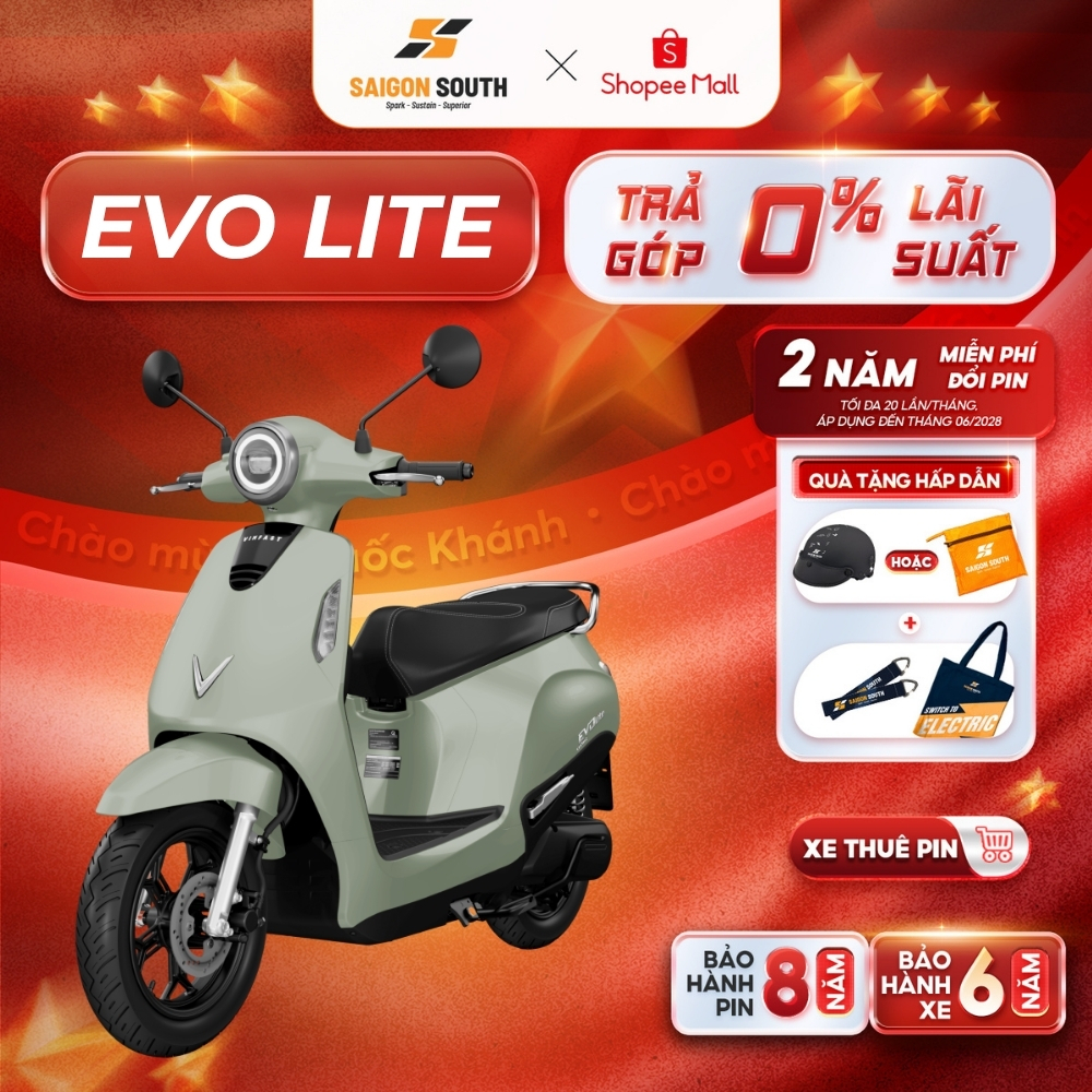 [NHẬN HCM] Xe Máy Điện VinFast Evo Lite - Thuê Pin - Góp 0% - 50cc - Không cần bằng lái