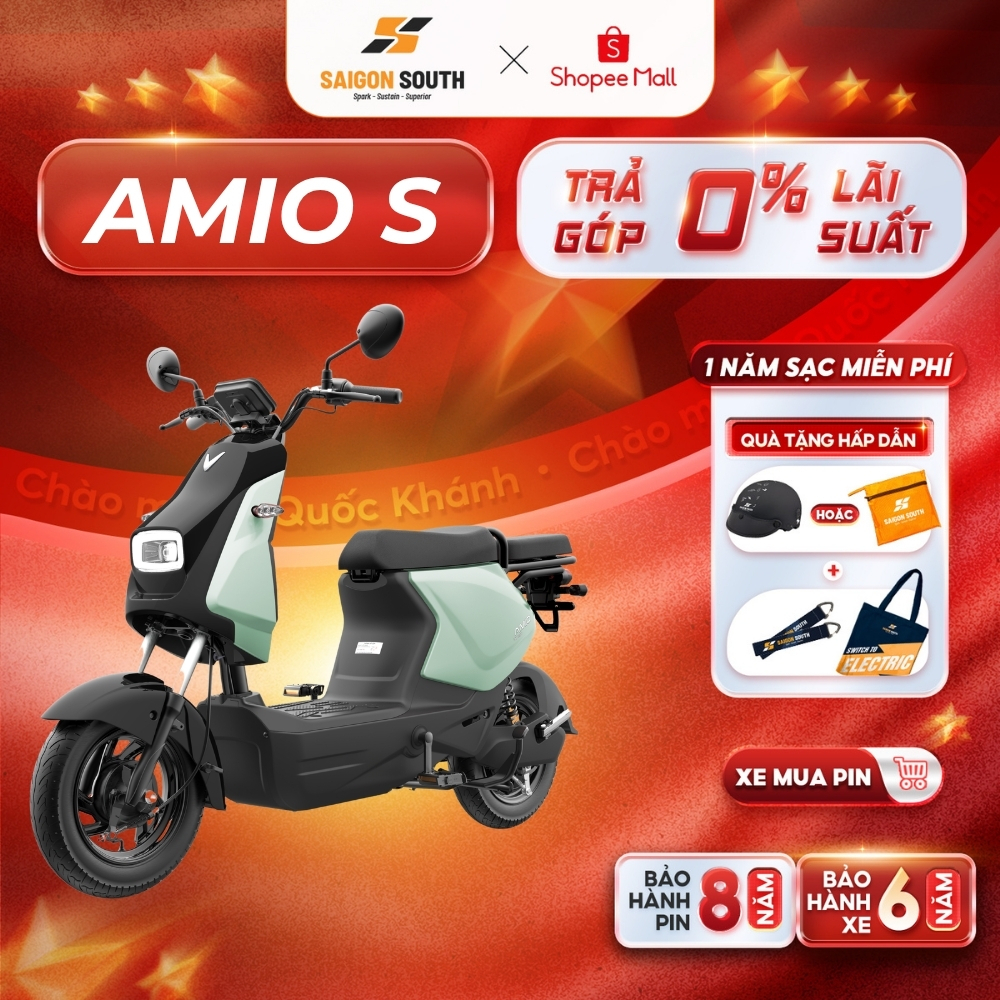 [NHẬN HCM] Xe Máy Điện VinFast Amio S  - Công Suất 240W - Góp 0% - Có Bàn Đạp