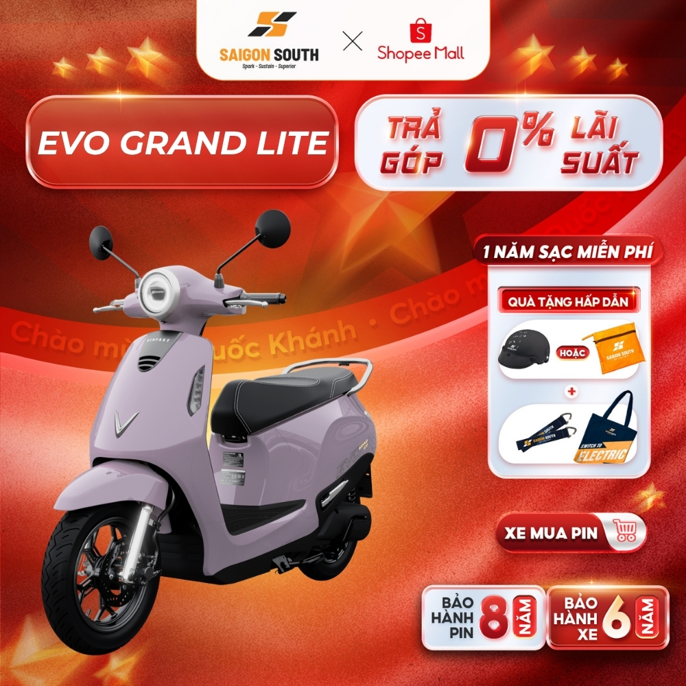 [NHẬN HCM] Xe Máy Điện VinFast Evo Grand Lite - 50cc  - Góp 0%