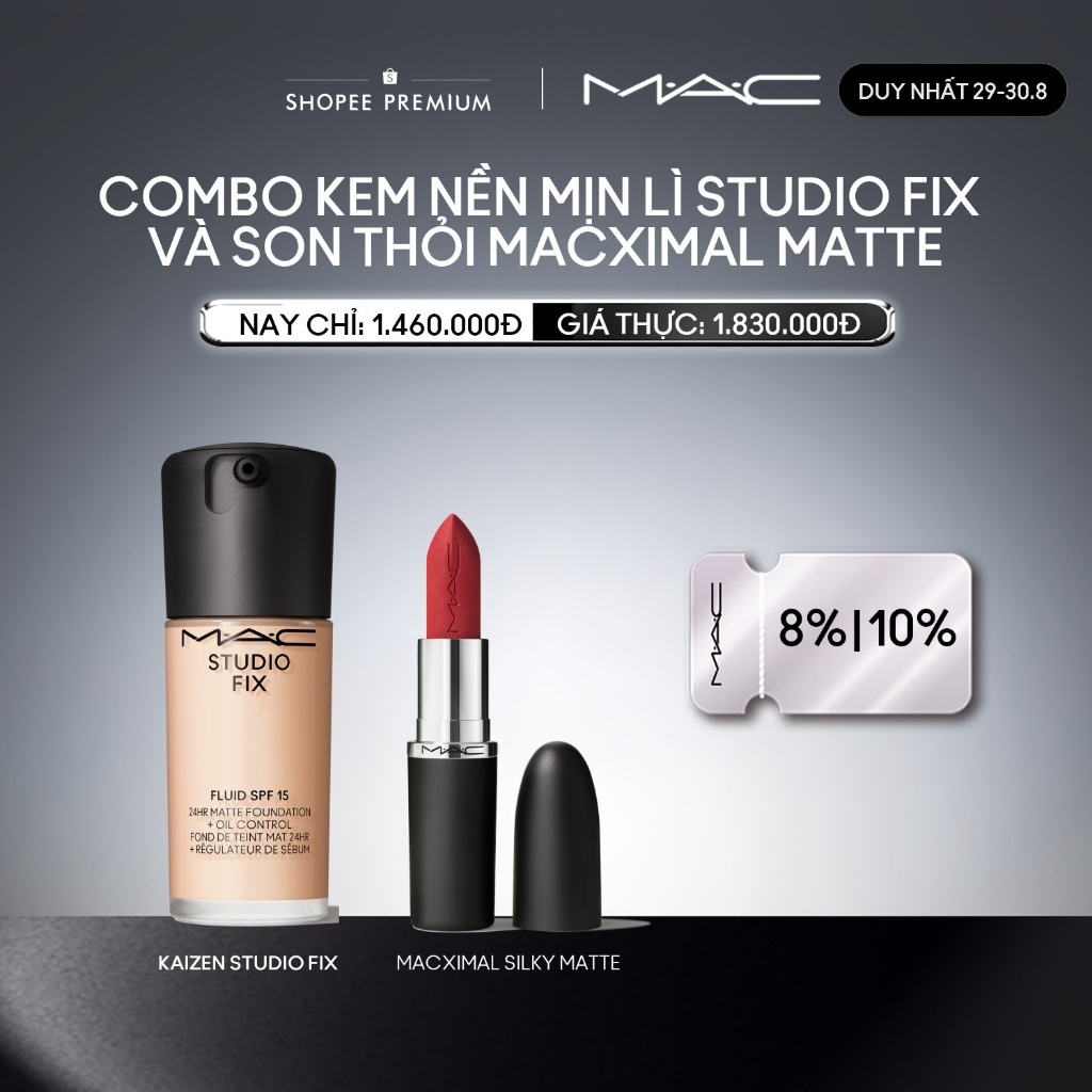 [ƯU ĐÃI 29-30.8] MAC - Bộ 2 món: MAC Kaizen Studio Fix Fluid SPF 15 30ml,Son thỏi MACXIMAL Matte