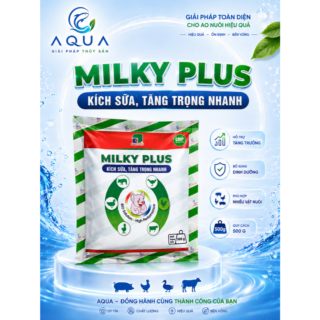 MILKY PLUS 500G Dinh Dưỡng Kích Sữa Tăng Trọng Nhanh Cho Heo Gà Vịt Cút Bổ Sung Peptide Amino Acid