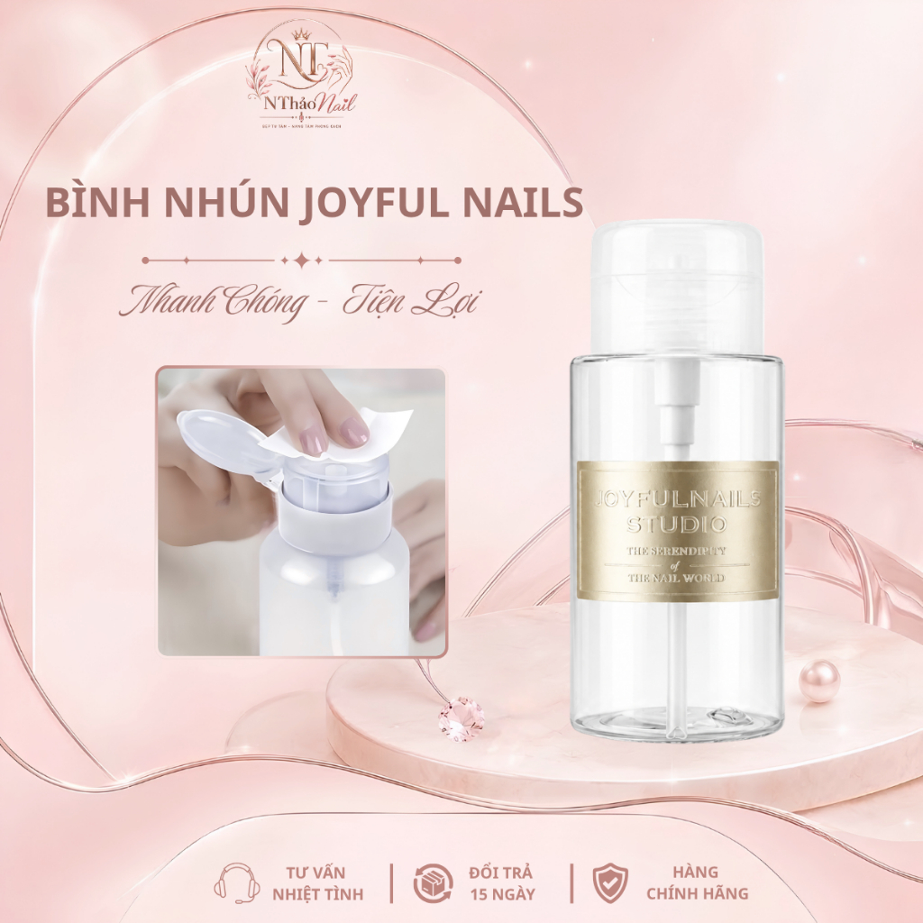 Bình Nhấn Joyful Nails 500ml Bình Đựng Nước Lau Gel, Cồn Acetone, Dung Dịch Làm Nail Chuyên Dụng