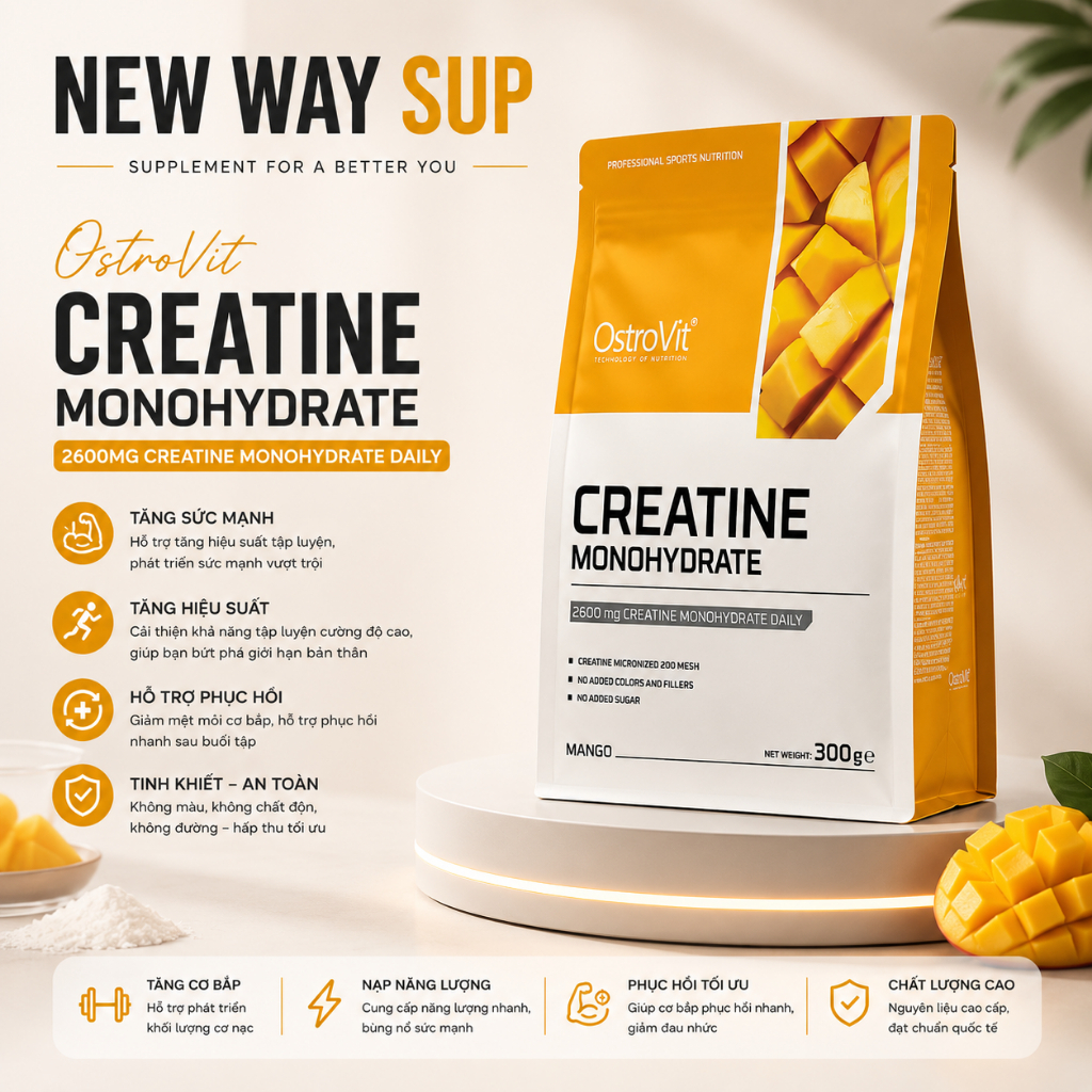 OstroVit Creatine Monohydrate 300g  - Creatine Micronized Tăng Sức Mạnh Sức Bền Cơ Bắp