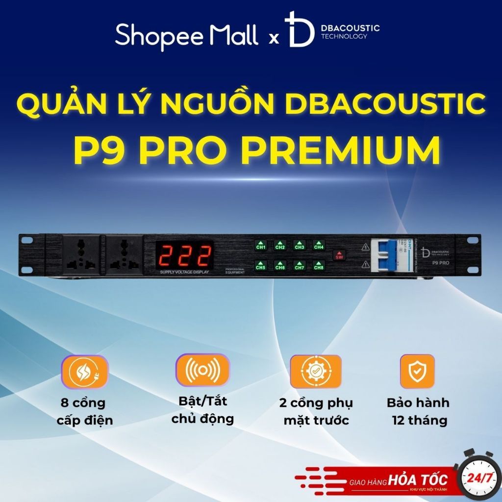 Quản lý ng.uồn DBAcoustic P9 Pro Premium - 8 Cổng cắm điện - 8 đèn Led - 2 cổng phụ - Chính hãng - B