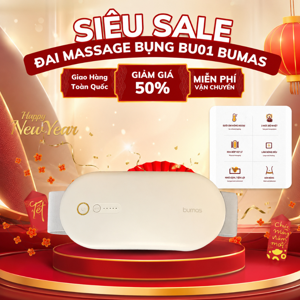 Máy Chườm Bụng Kinh-Đai Massage Giảm Đau Bụng Kinh BUMAS BU01-Hỗ Trợ Chống Lão Hóa-Quà Tặng Bạn Gái