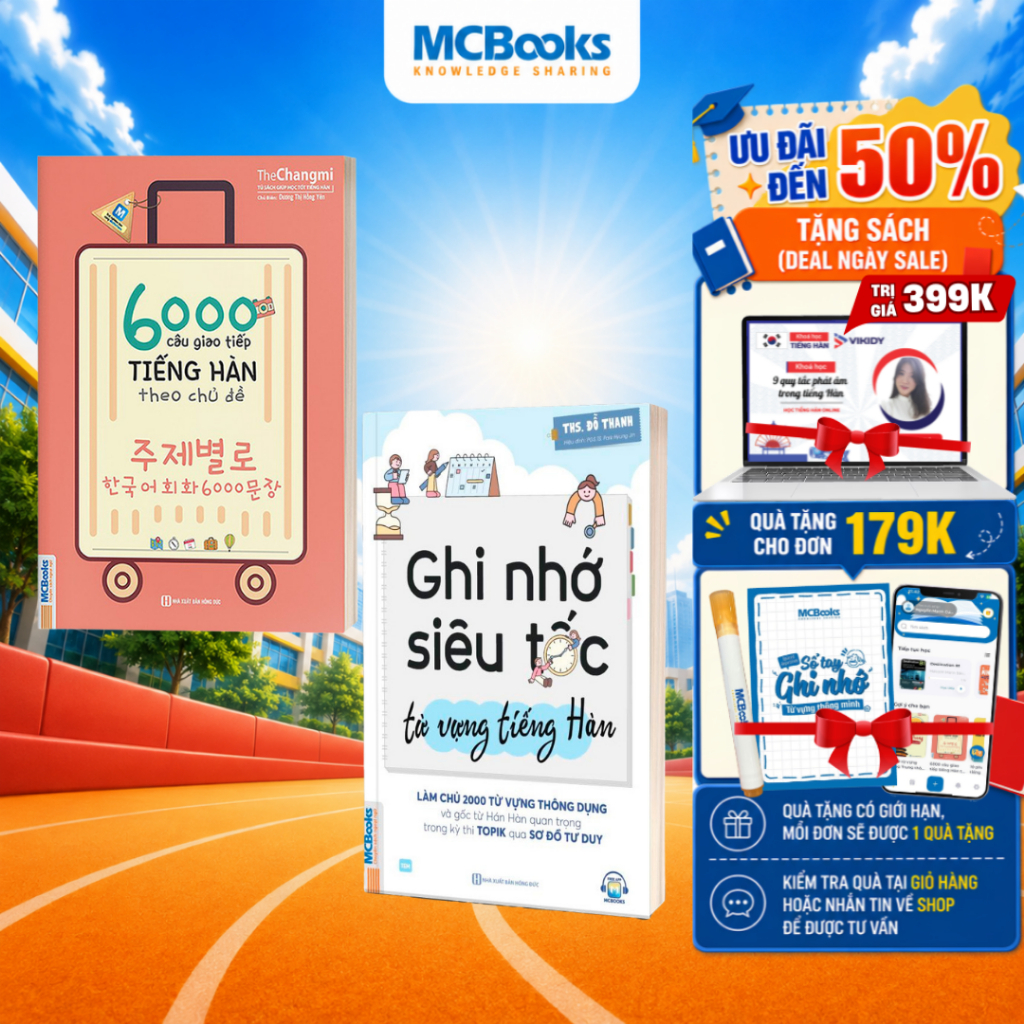 Sách - Combo Tự học giao tiếp tiếng hàn tại nhà - Ghi nhớ từ vựng siêu tốc + 6000 câu giao tiếp tiến