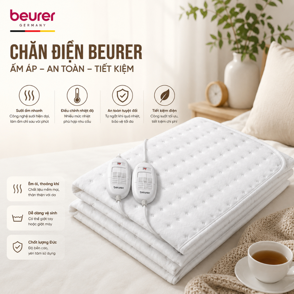 Đệm Sưởi Điện Beurer TS25 170 x 140cm, Đệm Sưởi Đức, Nhập Đức, BH 12 Tháng, giadungnhapkhau19