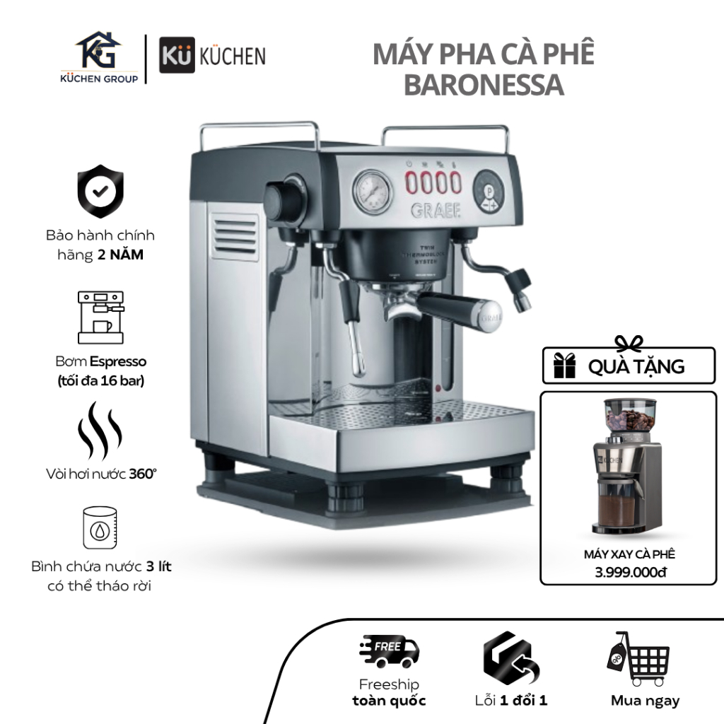 [KUCHEN] Máy pha cà phê baronessa Kuchen | Cao cấp - Chính hãng - Chuẩn Barista Châu Âu tại gia