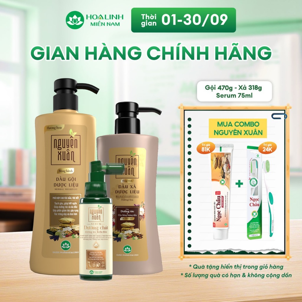 Combo Dầu gội Nguyên Xuân bồng bềnh 520g + Dầu xả Nguyên Xuân bồng bềnh 350g + Serum Nguyên Xuân 75ml KM 15ml