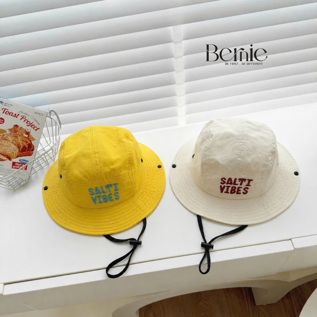 Mũ jean thêu gấu Happy cho bé trai bé gái phong cách hàn quốc dễ thương Bernie Kids