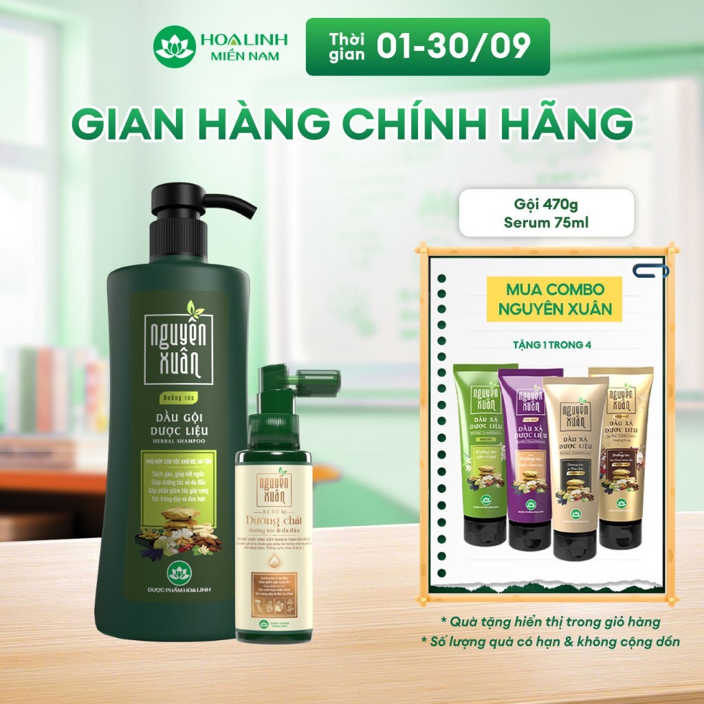 Combo Dầu gội Nguyên Xuân dưỡng tóc 470g KM 50g + Serum Nguyên Xuân 75ml KM 15ml