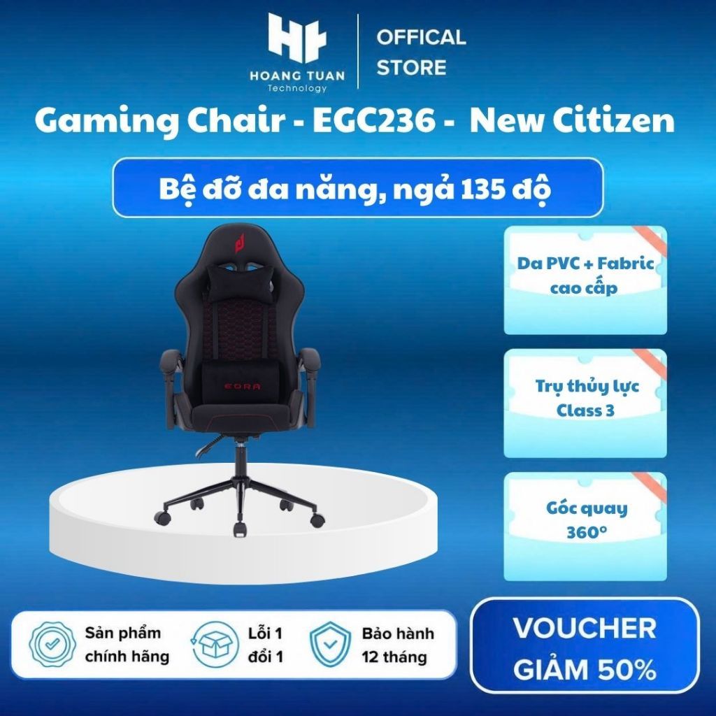 Ghế Gaming Chair EGC236 New Citizen chất liệu da PVC + Fabric cao cấp, bệ đỡ đa năng, ngả 135 độ góc