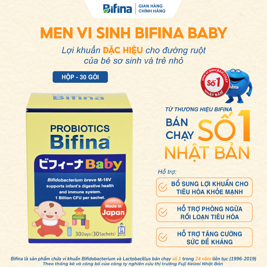 Men vi sinh Bifina Baby Nhật Bản – Hộp 30 gói – Hỗ trợ phòng ngừa rối loạn tiêu hoá, tăng đề kháng c