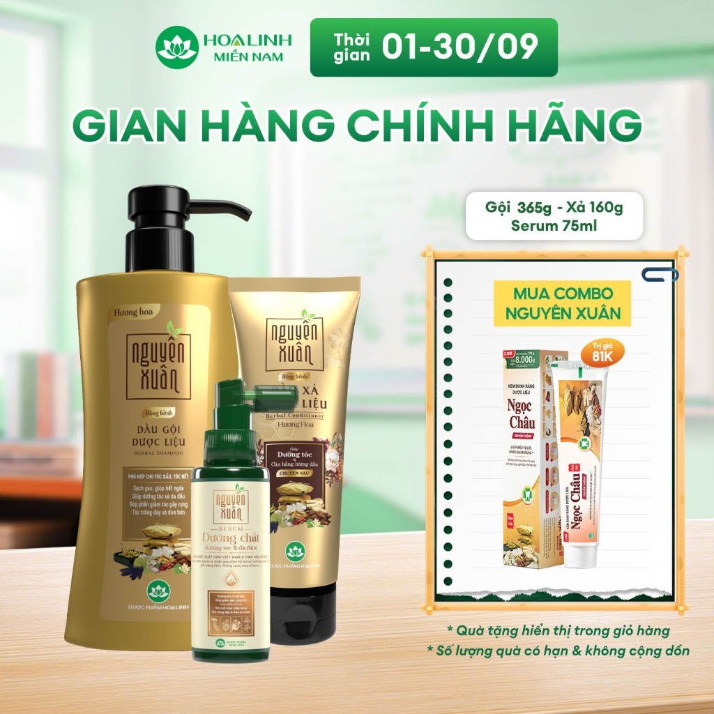 Combo Dầu gội Nguyên Xuân bồng bềnh 365g KM 35g & Dầu xả Nguyên Xuân bồng bềnh 160g + Serum Nguyên Xuân 75ml KM 15ml