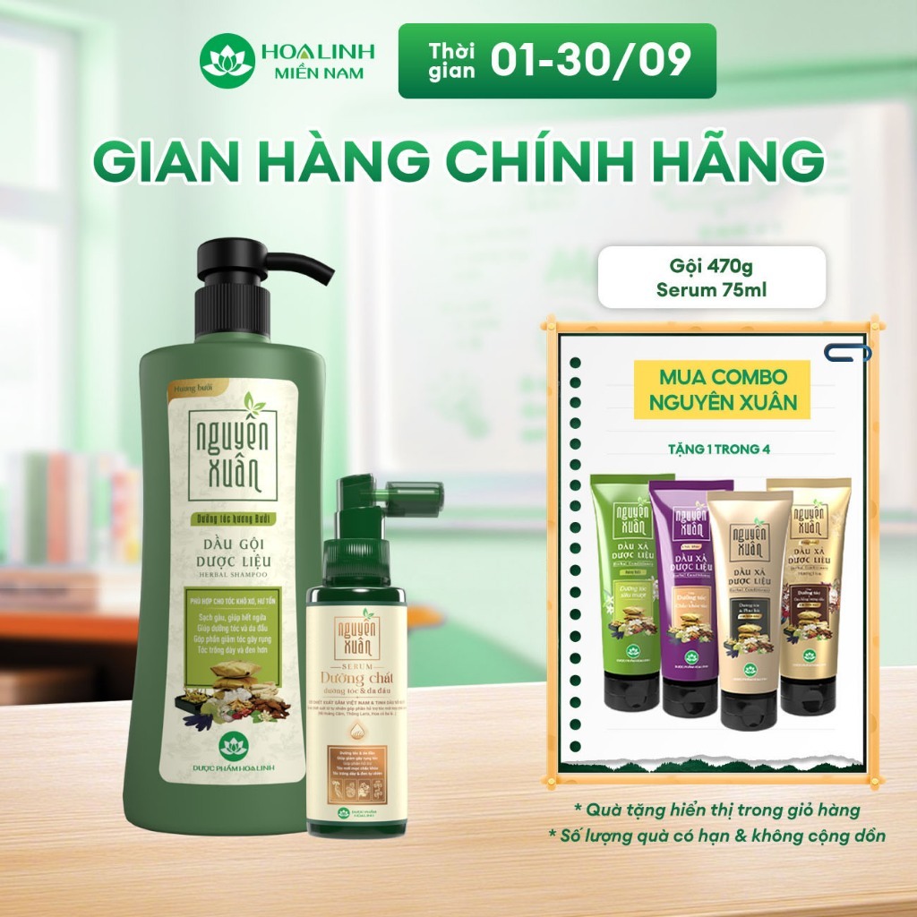Combo Dầu gội Nguyên Xuân hương bưởi 520g + Serum Nguyên Xuân 75ml KM 15ml