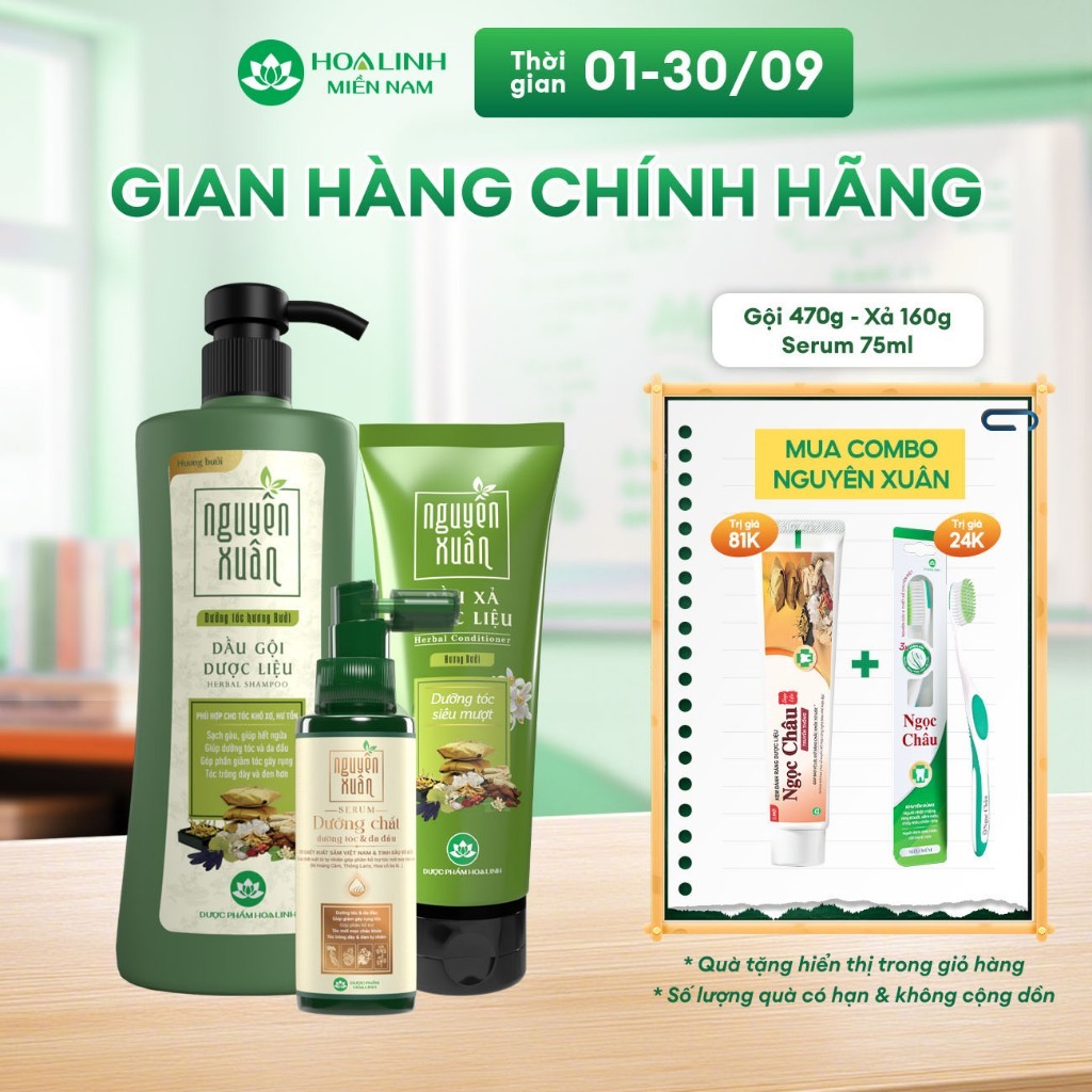 Combo Dầu gội Nguyên Xuân 470g KM 50g & dầu xả 160g dưỡng tóc hương bưởi + Serum Nguyên Xuân 75ml KM 15ml
